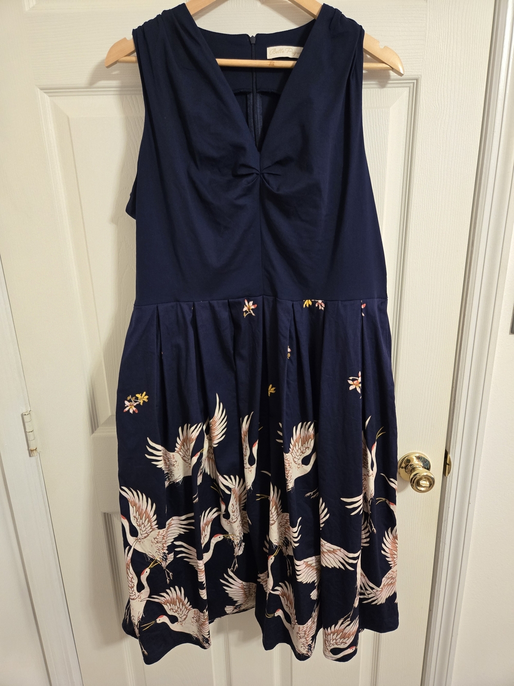 Navy Sleeveless Crane Bird Print Fit-and-Flare Dress Pin Up Size 2XL - Picture 1 of 8
